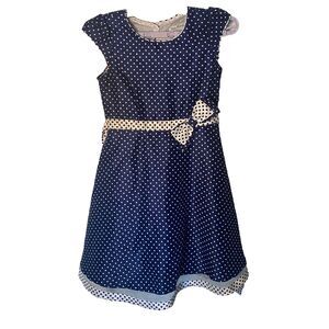 Jona Michelle Polka Dot Dress Girls Size 10 Blue White 100% Polyester Sleeveless